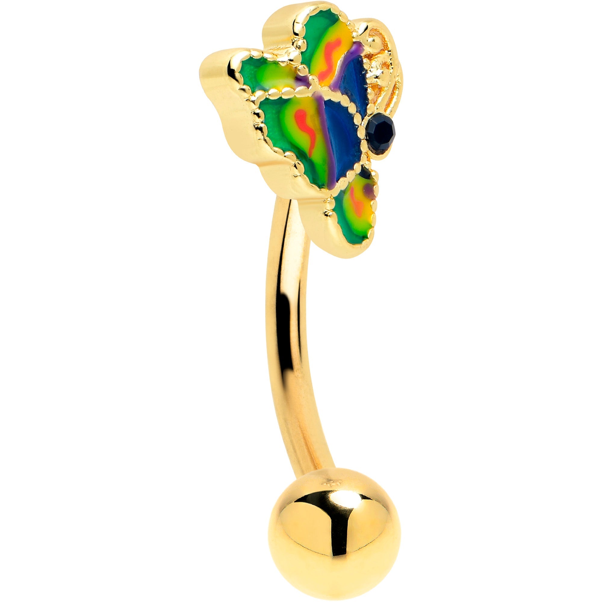 BodyCandy 16G 5/16 Blue Gem Gold Tone Butterfly Colors Curved Eyebrow Ring — main product shot
