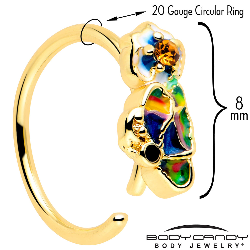 BodyCandy 20G 5/16 Yellow Gem Gold Tone Butterfly Colors Nose Hoop — detail close-up