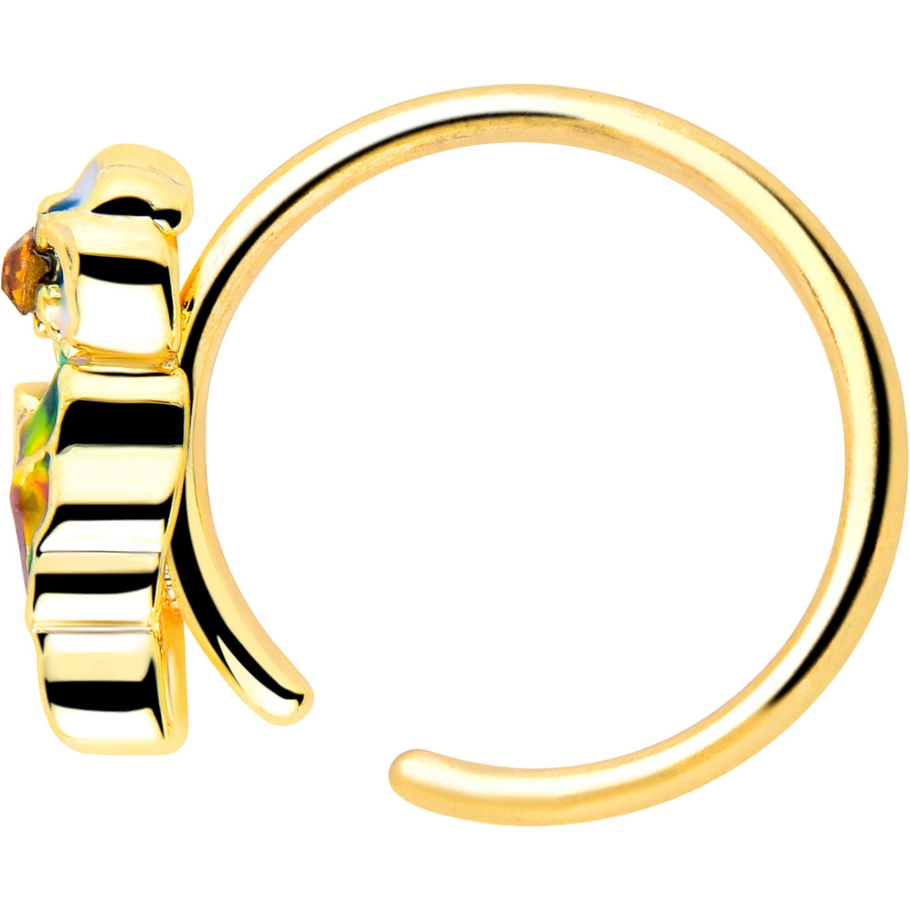 BodyCandy 20G 5/16 Yellow Gem Gold Tone Butterfly Colors Nose Hoop — side view