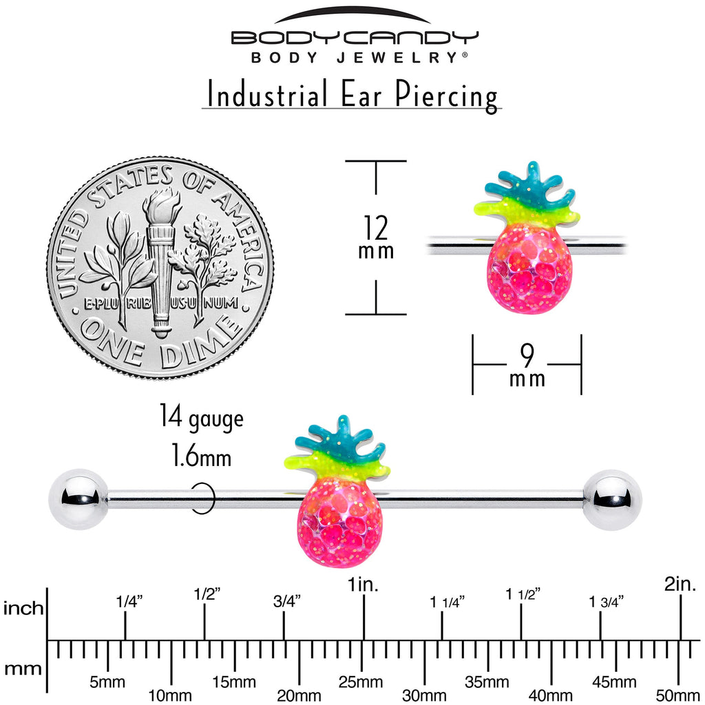 BodyCandy 14G Hot Tropical Pineapple Industrial Barbell 38mm — back view