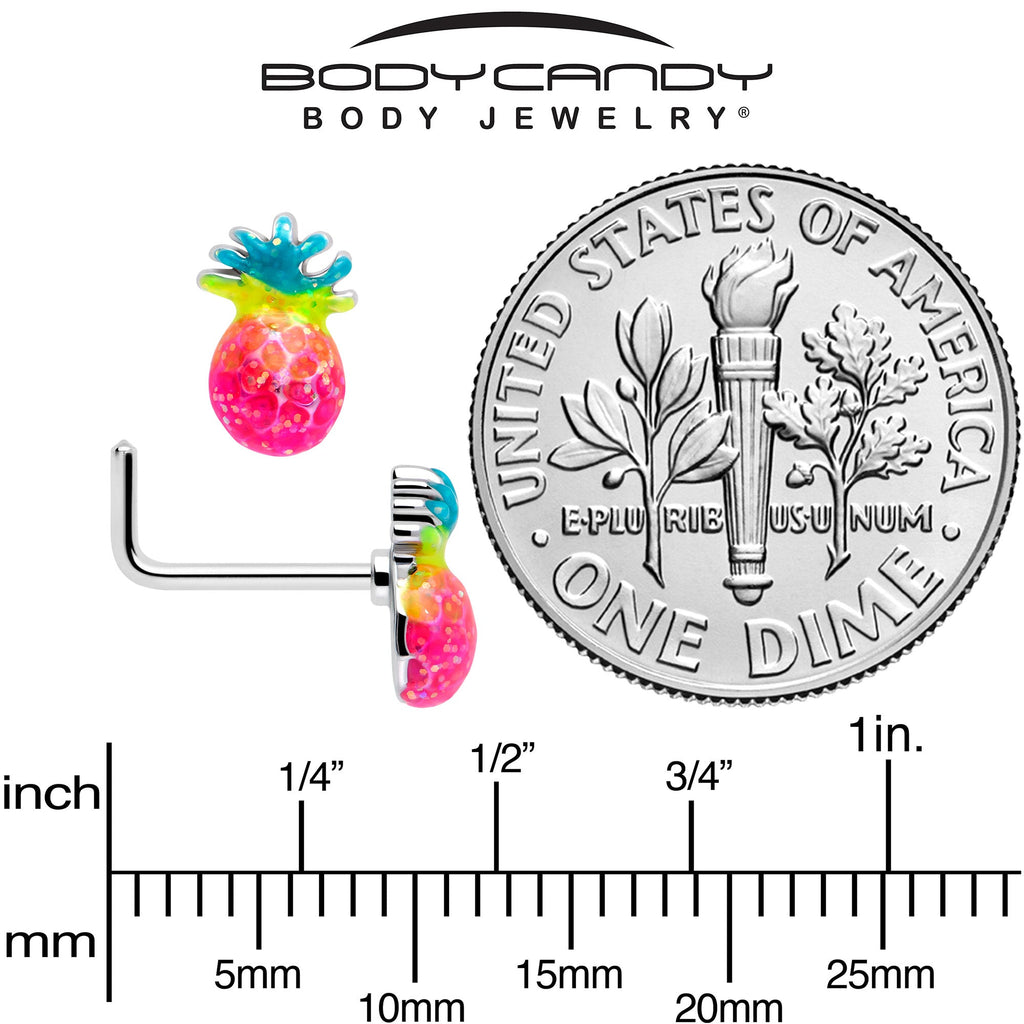 BodyCandy 20G 7mm Hot Tropical Pineapple L Shape Nose Ring — back view