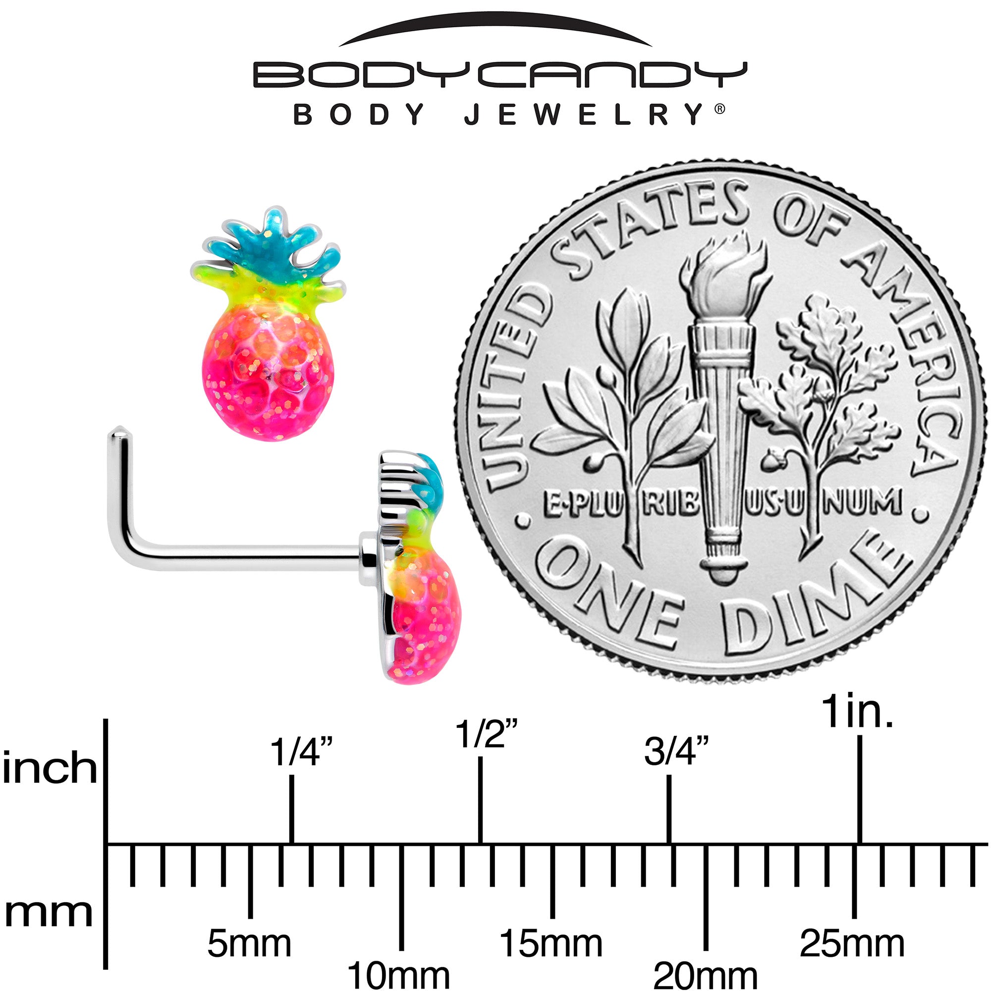 BodyCandy 20G 7mm Hot Tropical Pineapple L Shape Nose Ring — back view