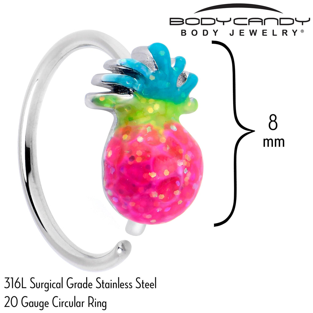 BodyCandy 20G 5/16 Hot Tropical Pineapple Nose Hoop — side view
