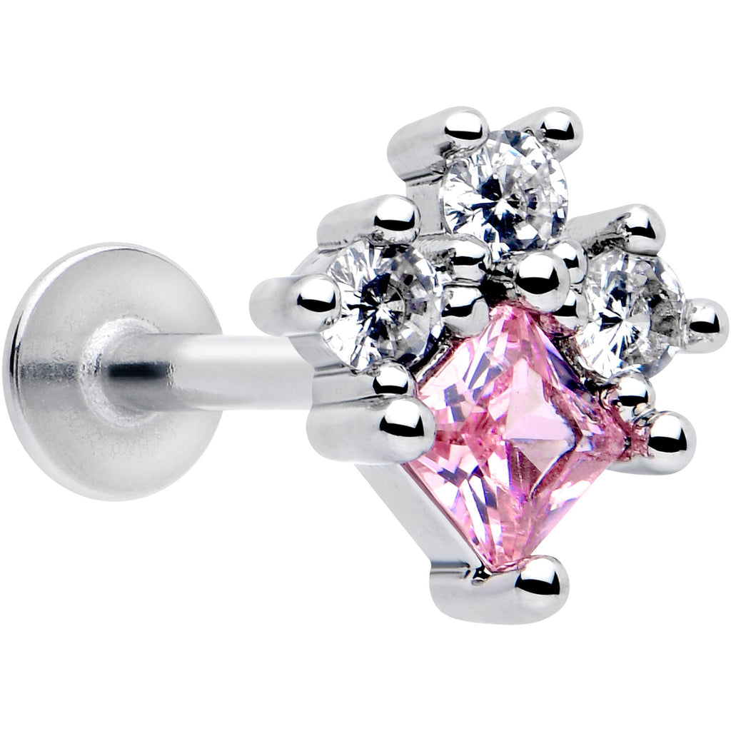 BodyCandy 16G 5/16 Pink Clear CZ Gem Rhombus Riot Labret Monroe Tragus — main product shot