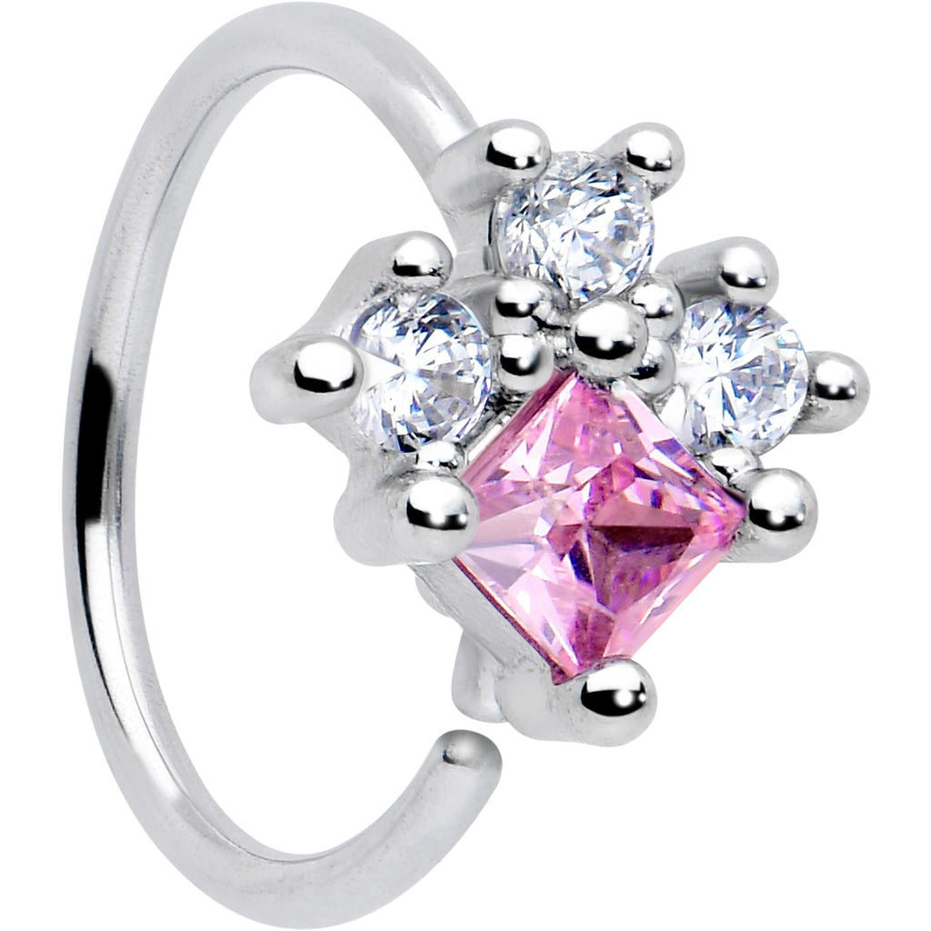 BodyCandy 20G 5/16 Clear Pink CZ Gem Rhombus Riot Nose Hoop — main product shot