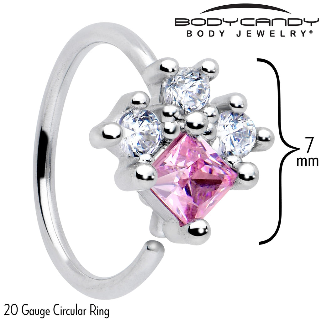 BodyCandy 20G 5/16 Clear Pink CZ Gem Rhombus Riot Nose Hoop — detail close-up