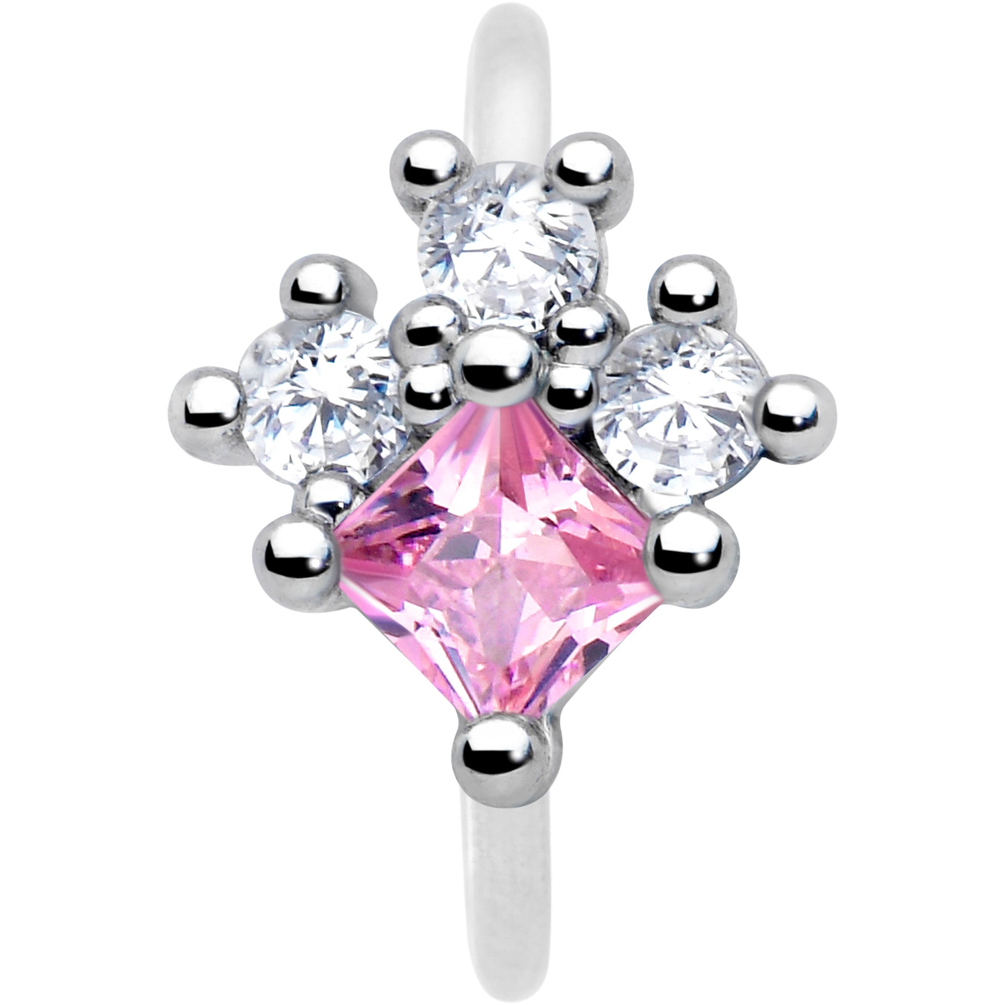 BodyCandy 20G 5/16 Clear Pink CZ Gem Rhombus Riot Nose Hoop — lifestyle context