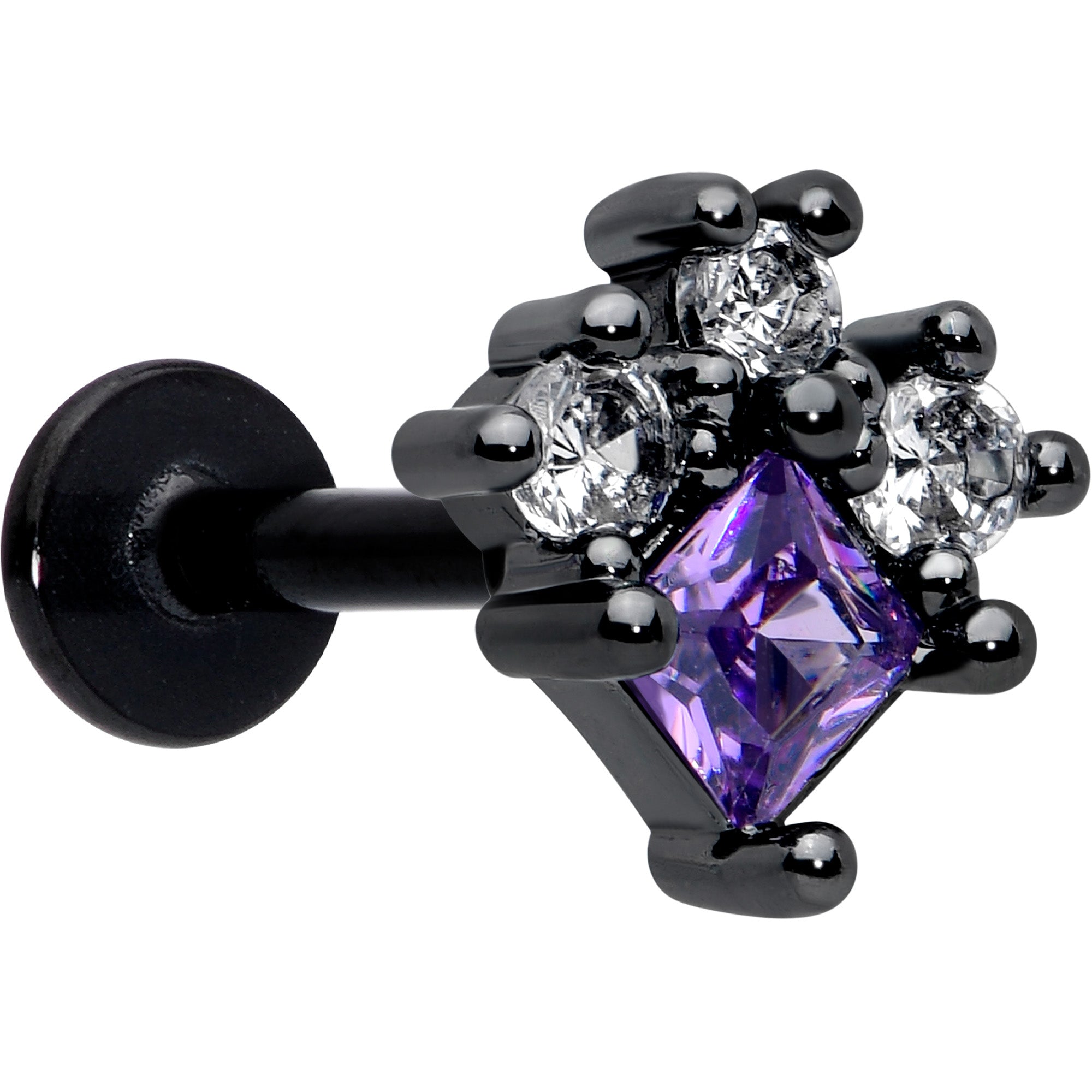 BodyCandy 16G 5/16 Purple CZ Gem Black Rhombus Riot Labret Monroe Tragus — main product shot
