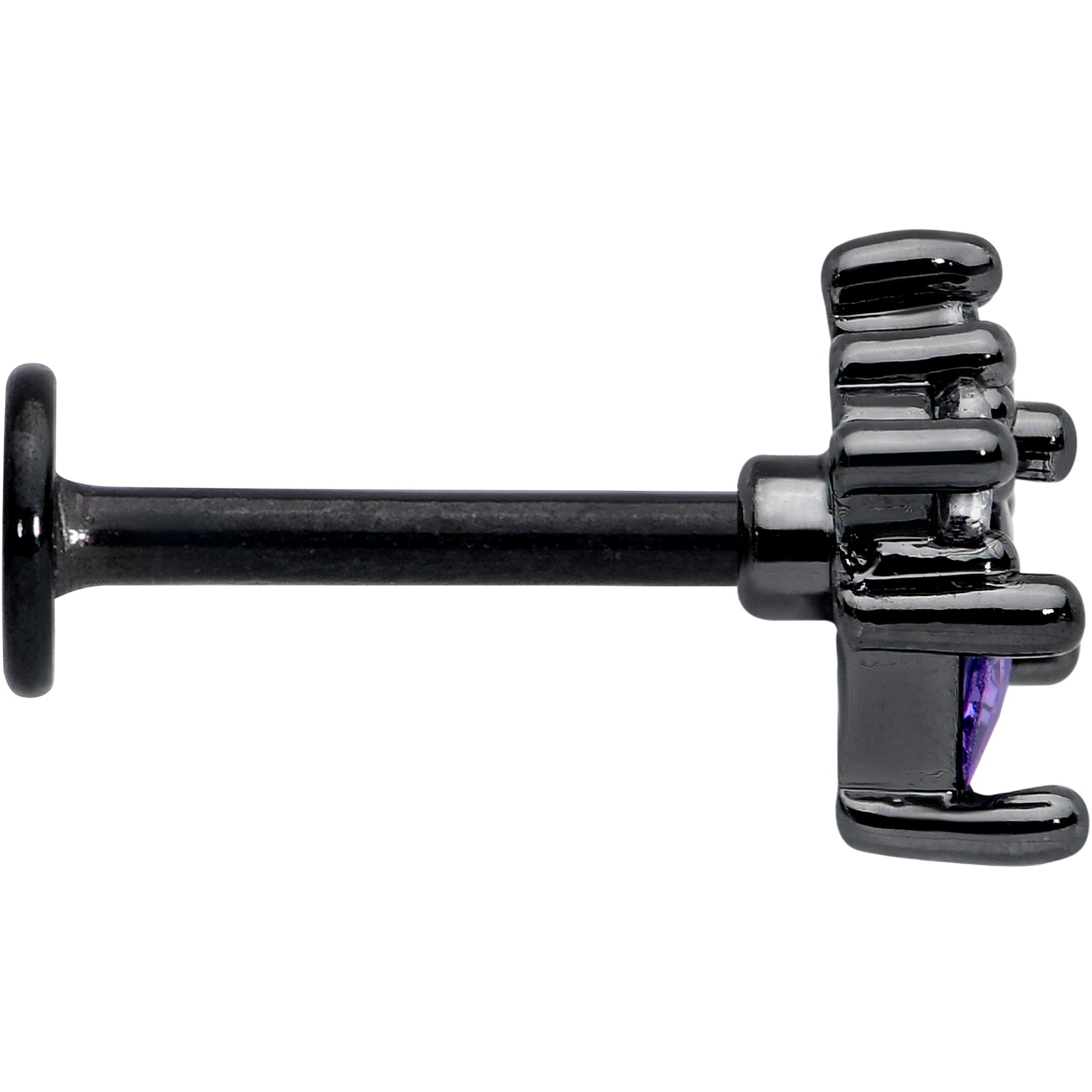 BodyCandy 16G 5/16 Purple CZ Gem Black Rhombus Riot Labret Monroe Tragus — side view