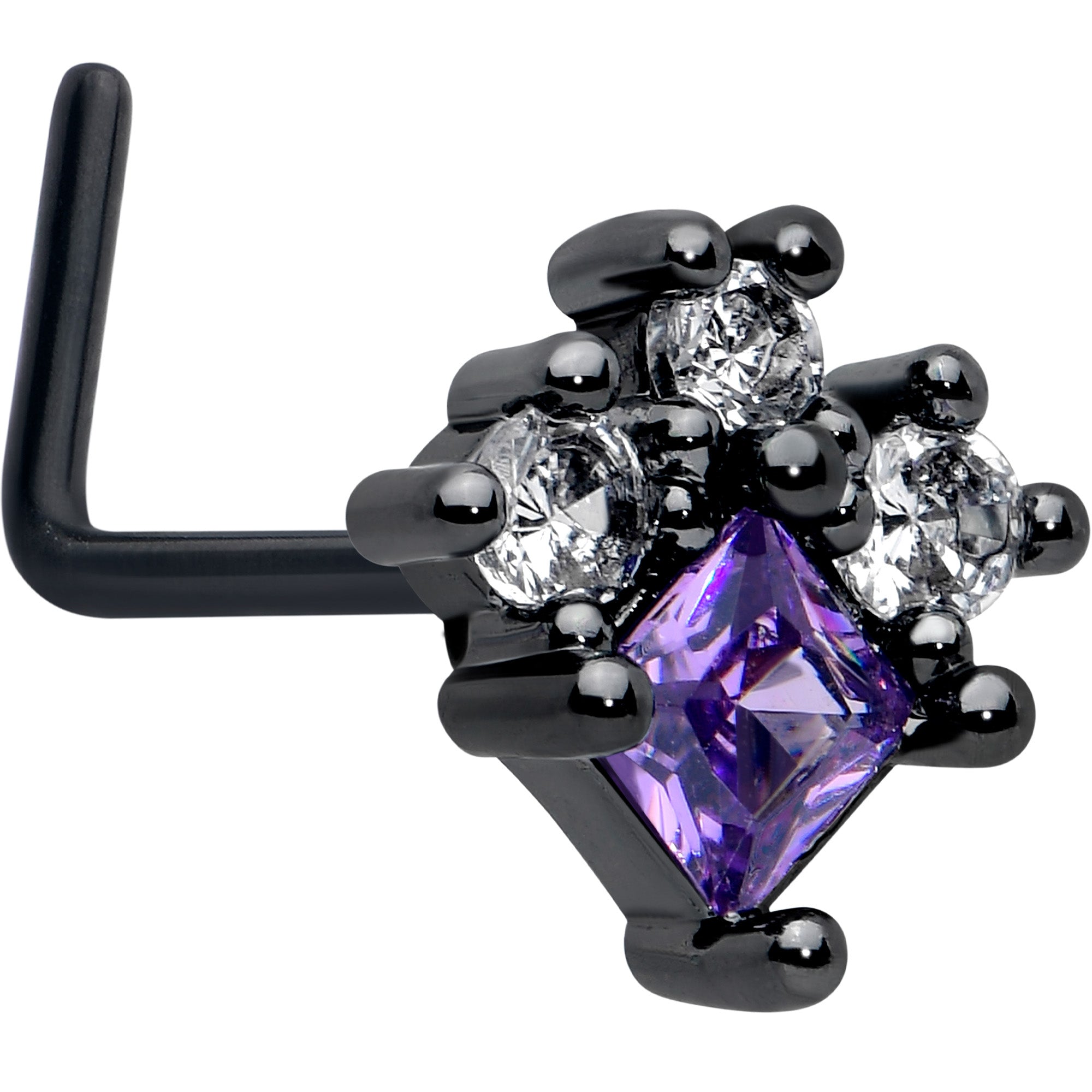 BodyCandy 20G 7mm Purple CZ Gem Black Rhombus Riot L Shape Nose Ring — main product shot