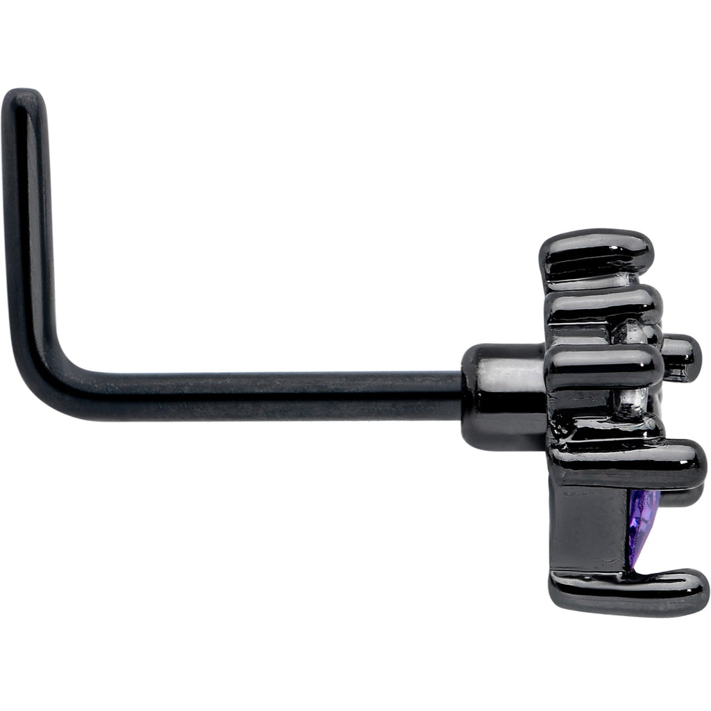 BodyCandy 20G 7mm Purple CZ Gem Black Rhombus Riot L Shape Nose Ring — side view