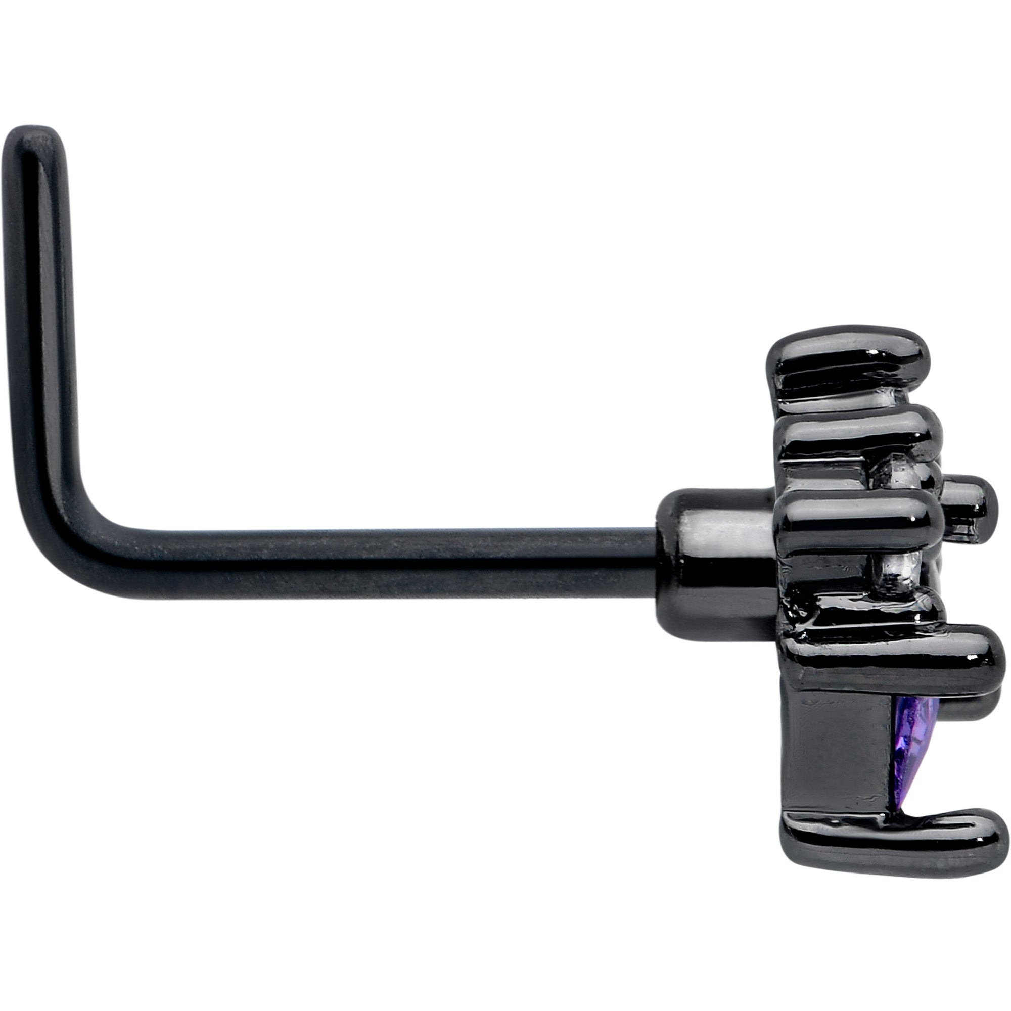BodyCandy 20G 7mm Purple CZ Gem Black Rhombus Riot L Shape Nose Ring — side view