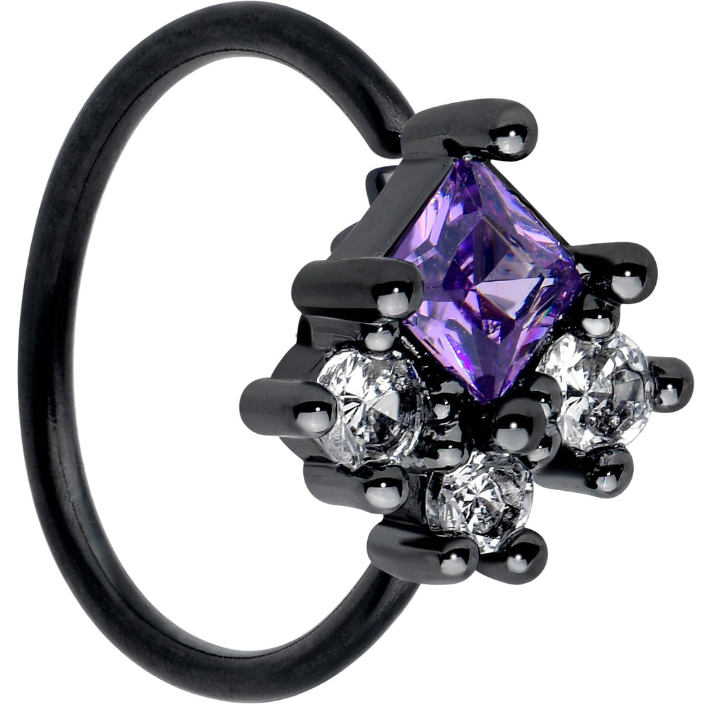 BodyCandy 20G 5/16 Purple CZ Gem Black Rhombus Riot Nose Hoop — main product shot