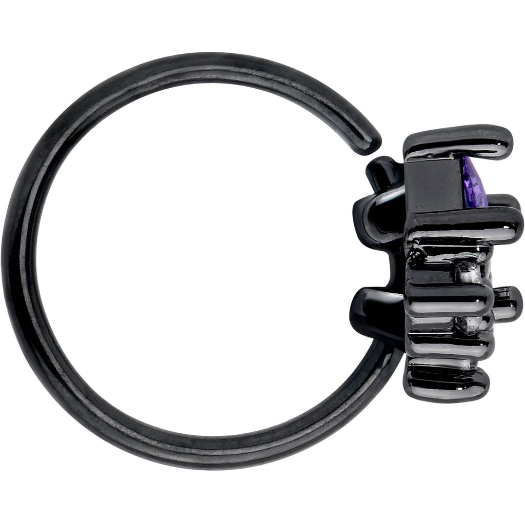 BodyCandy 20G 5/16 Purple CZ Gem Black Rhombus Riot Nose Hoop — side view
