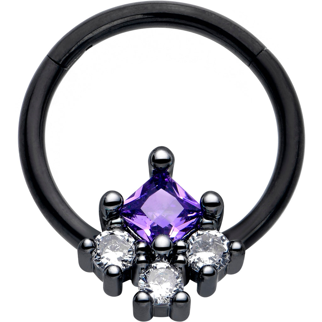 BodyCandy 16G 3/8 Purple CZ Gem Black Rhombus Riot Hinged Segment Ring — main product shot