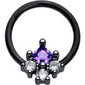 BodyCandy 16G 3/8 Purple CZ Gem Black Rhombus Riot Hinged Segment Ring — main product shot