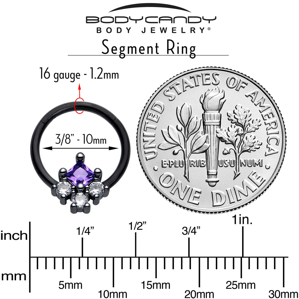 BodyCandy 16G 3/8 Purple CZ Gem Black Rhombus Riot Hinged Segment Ring — side view