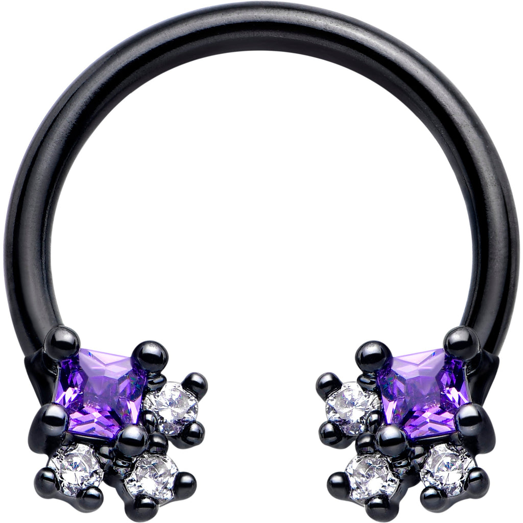 BodyCandy 16G 3/8 Purple CZ Gem Black Rhombus Riot Horseshoe Circular Barbell — main product shot