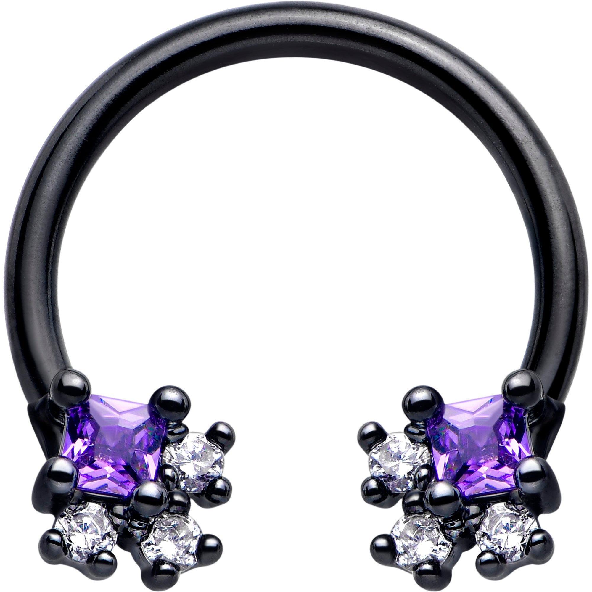 BodyCandy 16G 3/8 Purple CZ Gem Black Rhombus Riot Horseshoe Circular Barbell — main product shot