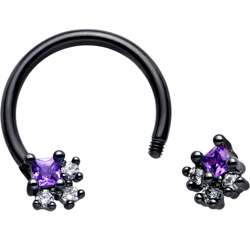 BodyCandy 16G 3/8 Purple CZ Gem Black Rhombus Riot Horseshoe Circular Barbell — detail close-up