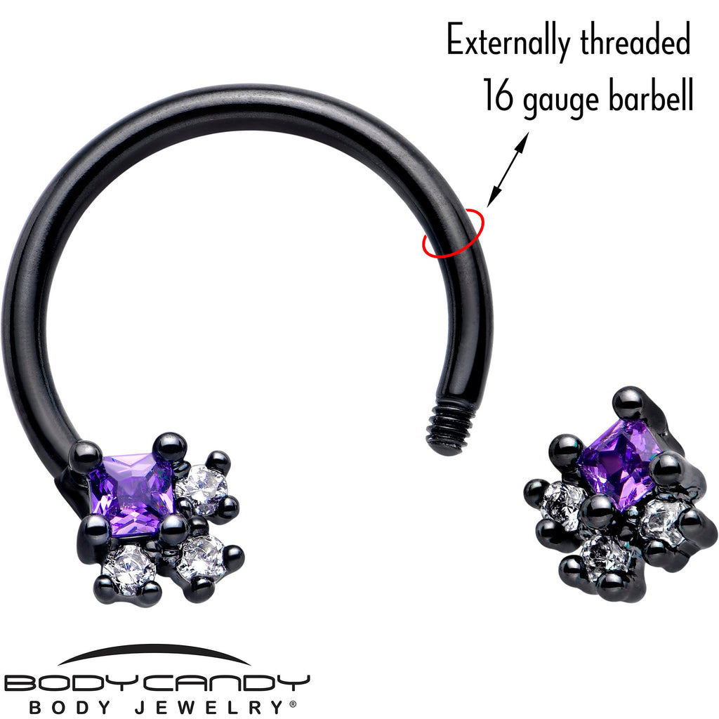 BodyCandy 16G 3/8 Purple CZ Gem Black Rhombus Riot Horseshoe Circular Barbell — lifestyle context