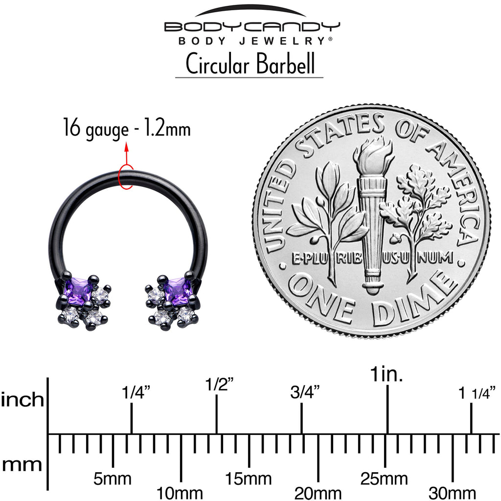BodyCandy 16G 3/8 Purple CZ Gem Black Rhombus Riot Horseshoe Circular Barbell — side view