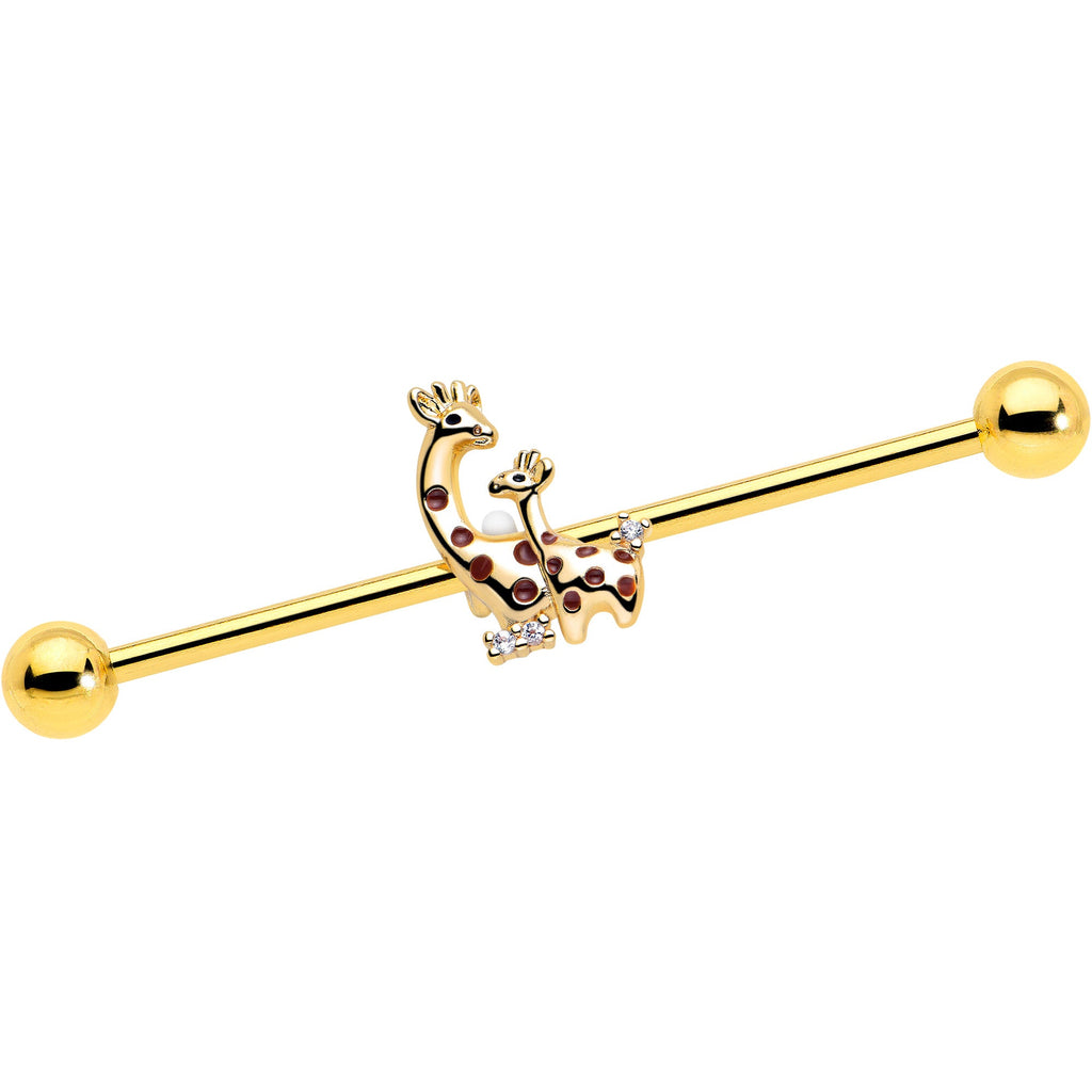 BodyCandy 14G Clear CZ Gem Gold Tone Mom Baby Giraffe Industrial Barbell 38mm — main product shot