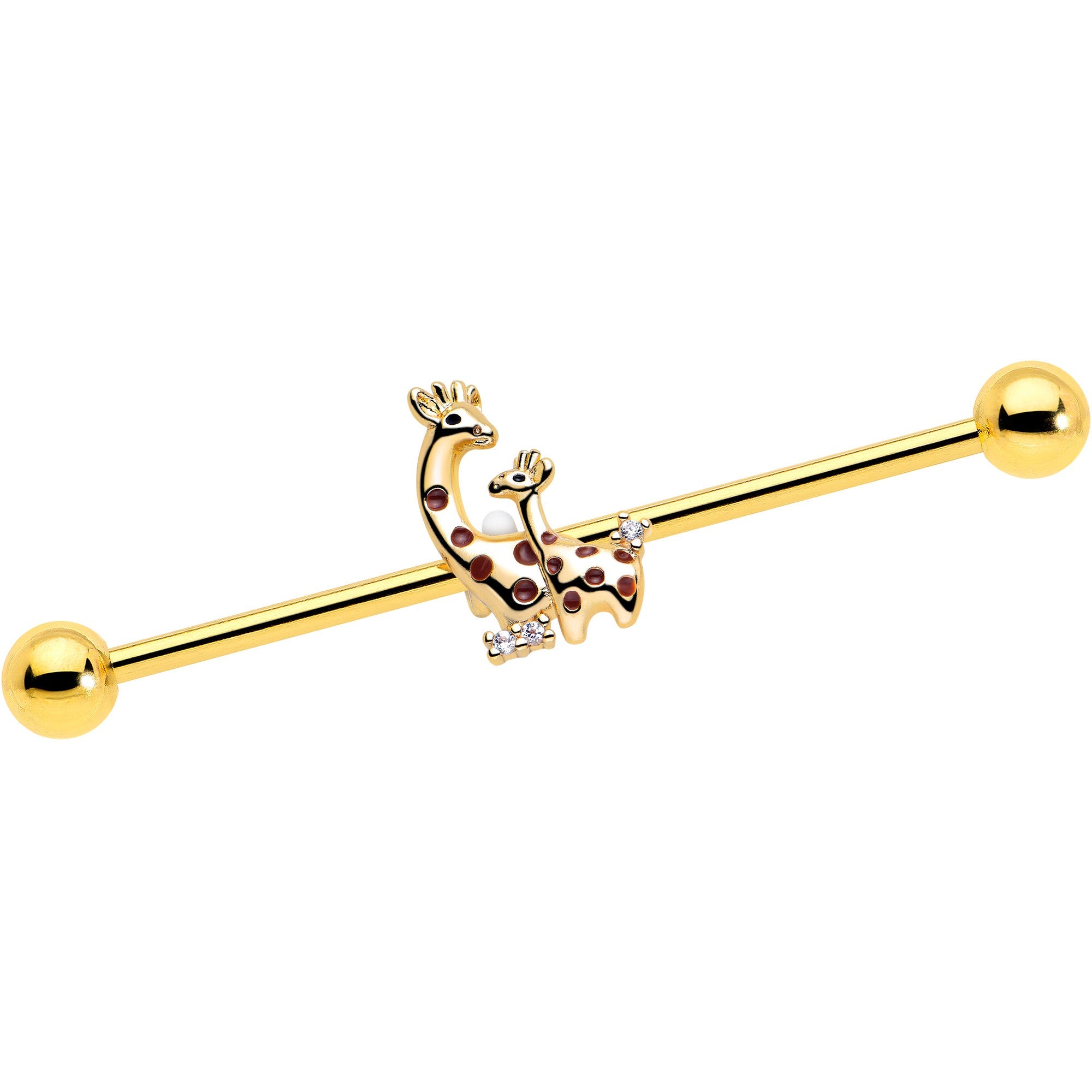 BodyCandy 14G Clear CZ Gem Gold Tone Mom Baby Giraffe Industrial Barbell 38mm — main product shot