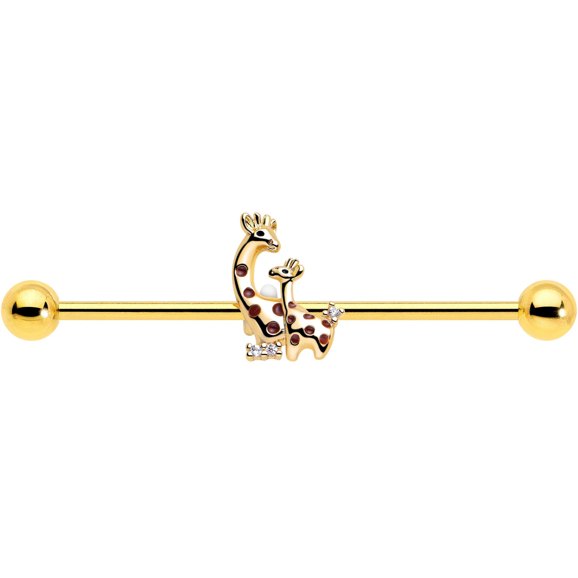 BodyCandy 14G Clear CZ Gem Gold Tone Mom Baby Giraffe Industrial Barbell 38mm — lifestyle context