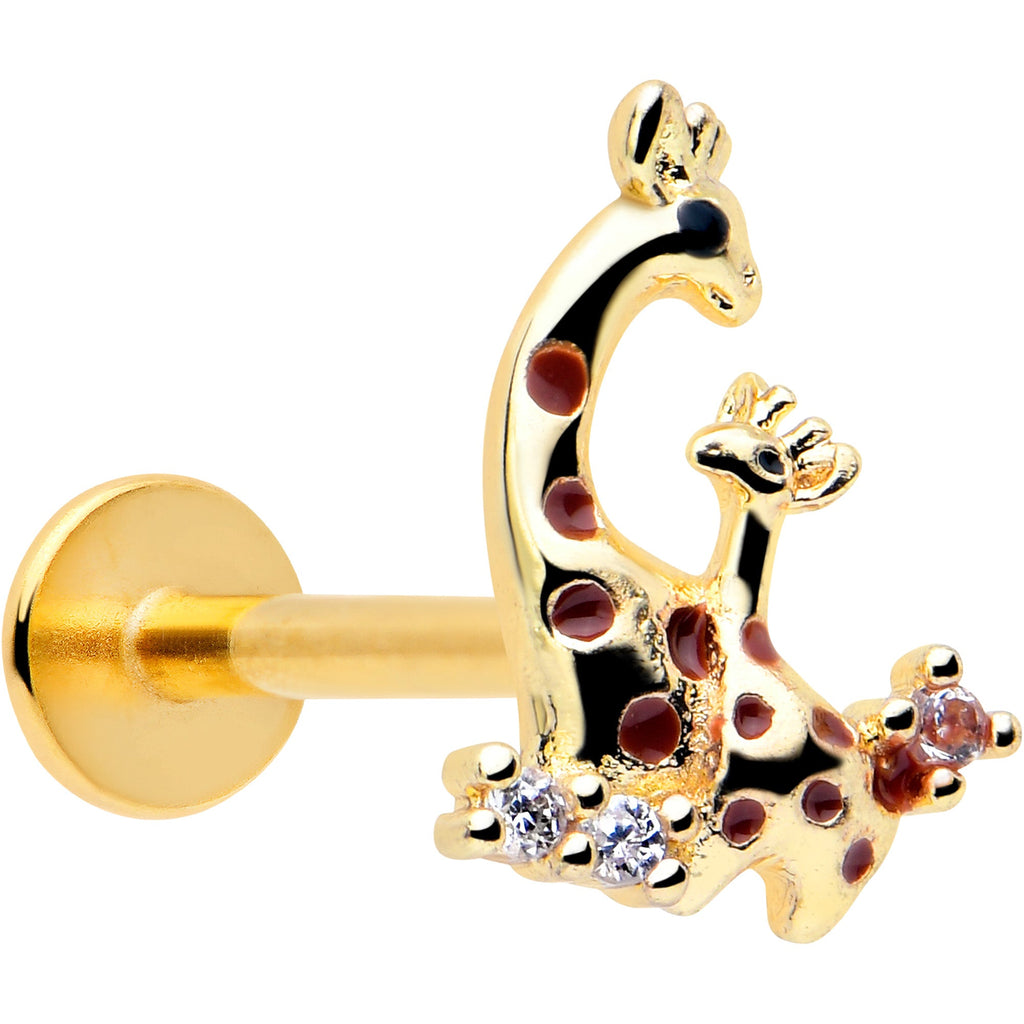 BodyCandy 16G 5/16 Clear CZ Gem Gold Tone Mom Baby Giraffe Flatback Stud — main product shot