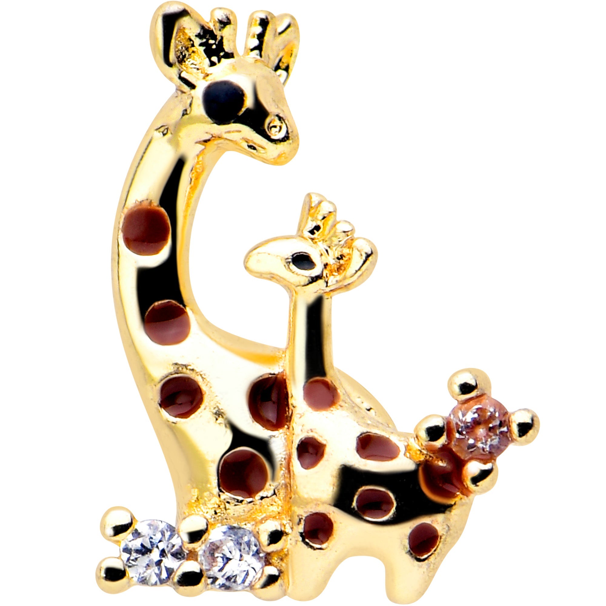 BodyCandy 16G 5/16 Clear CZ Gem Gold Tone Mom Baby Giraffe Flatback Stud — lifestyle context