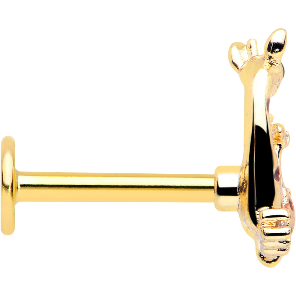 BodyCandy 16G 5/16 Clear CZ Gem Gold Tone Mom Baby Giraffe Flatback Stud — side view
