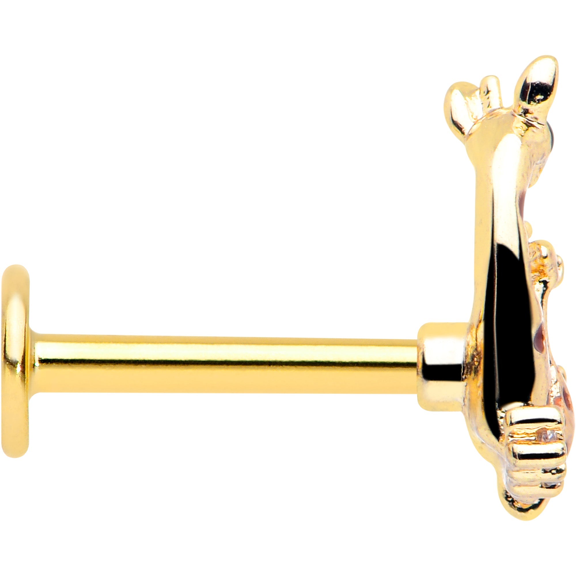 BodyCandy 16G 5/16 Clear CZ Gem Gold Tone Mom Baby Giraffe Flatback Stud — side view