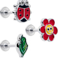 BodyCandy 16G 5/16 Ladybug Hippie Flower Labret Monroe Tragus Set of 3 — main product shot
