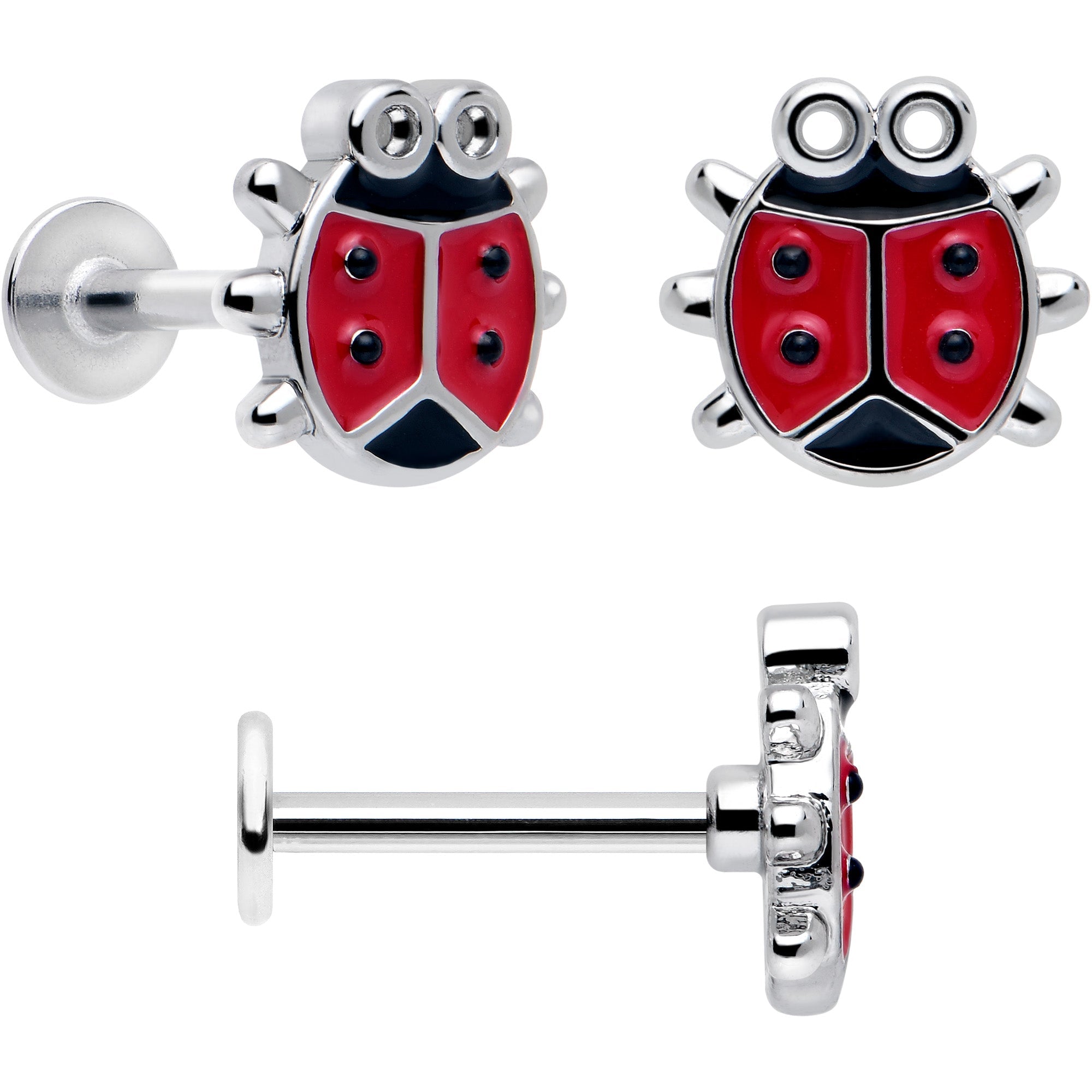BodyCandy 16G 5/16 Ladybug Hippie Flower Labret Monroe Tragus Set of 3 — lifestyle context
