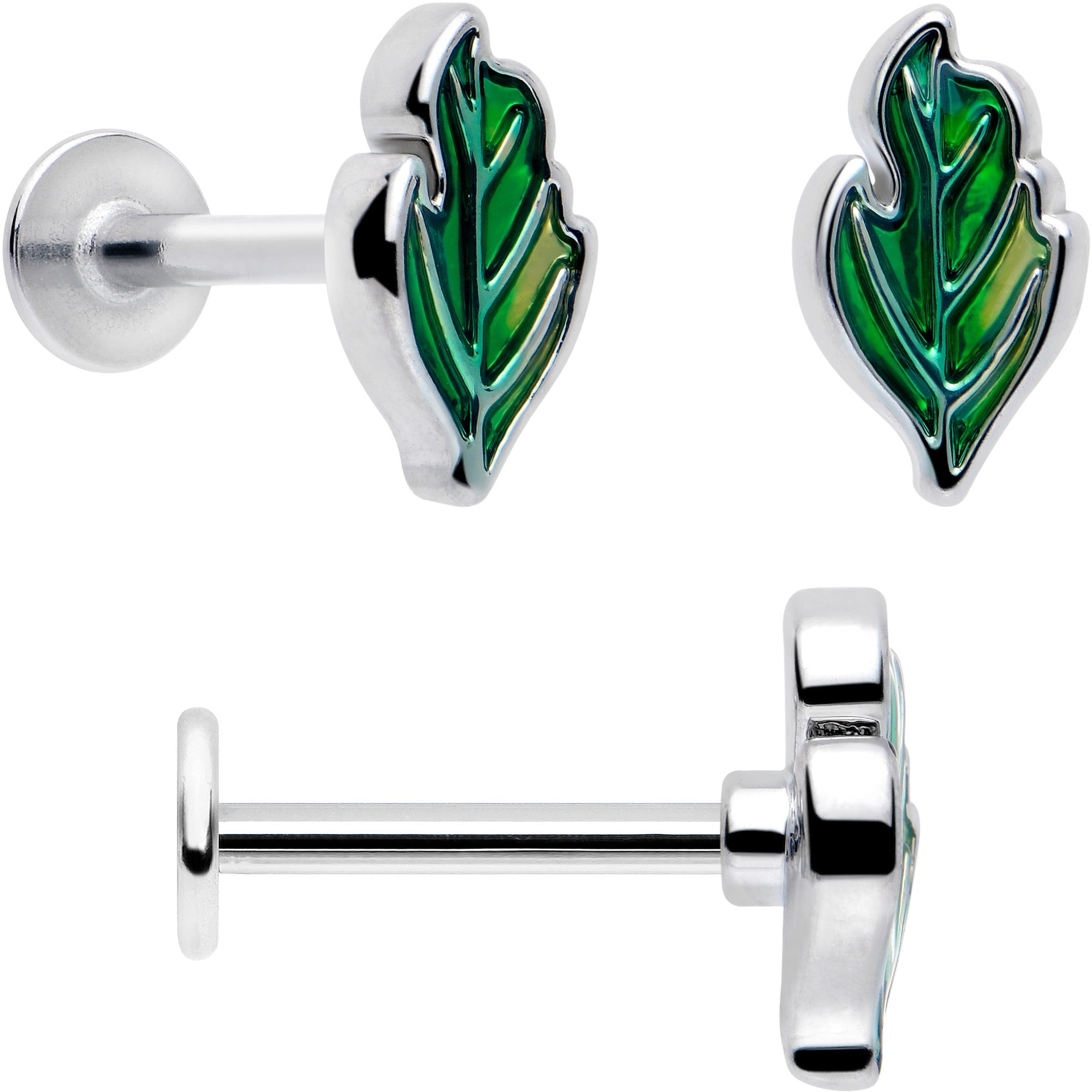 BodyCandy 16G 5/16 Ladybug Hippie Flower Labret Monroe Tragus Set of 3 — back view