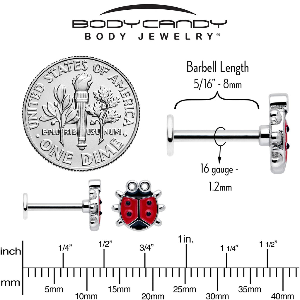 BodyCandy 16G 5/16 Ladybug Hippie Flower Labret Monroe Tragus Set of 3 — alternative angle