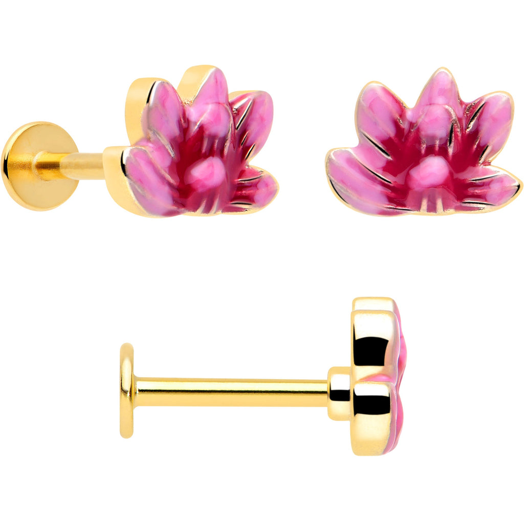 BodyCandy 16G 5/16 Clear Gem Gold Tone Ladybug Lotus Labret Tragus Set of 3 — lifestyle context