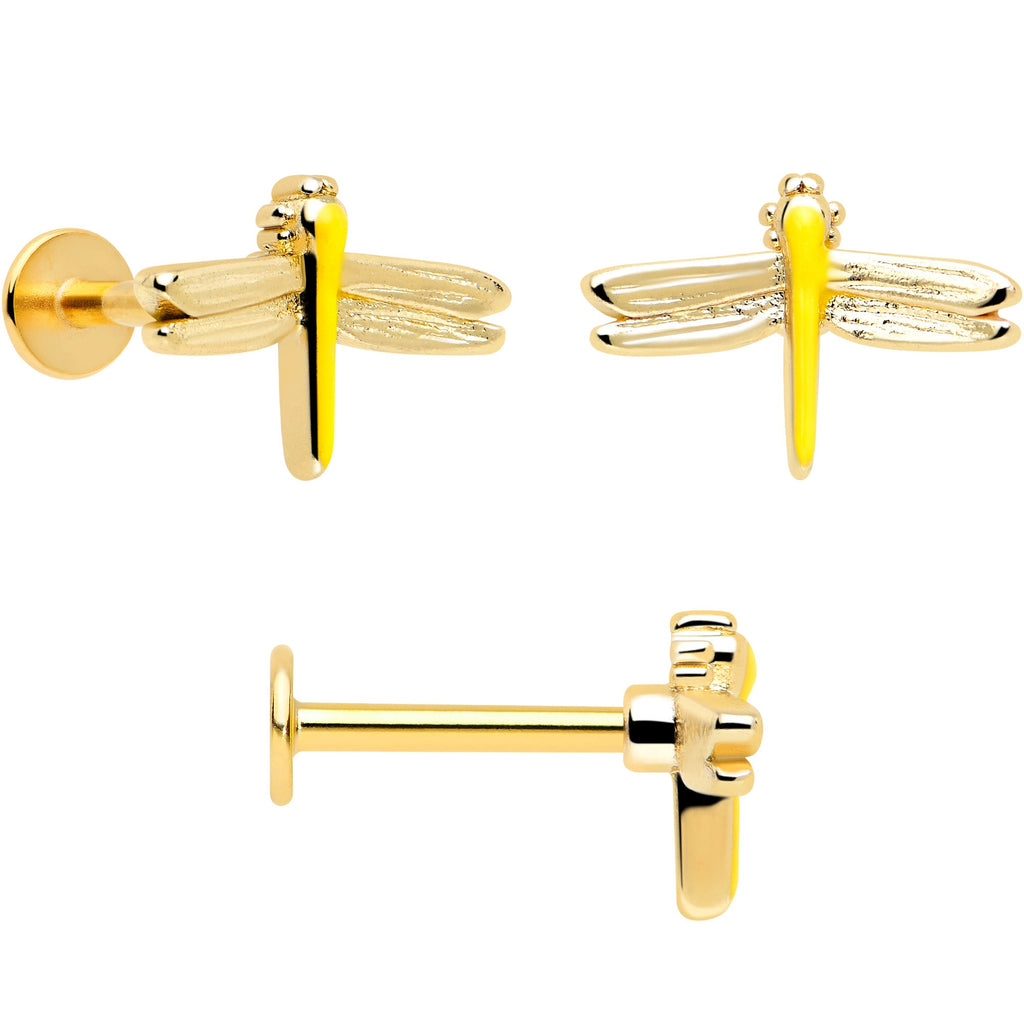 BodyCandy 16G 5/16 Clear Gem Gold Tone Ladybug Lotus Labret Tragus Set of 3 — side view