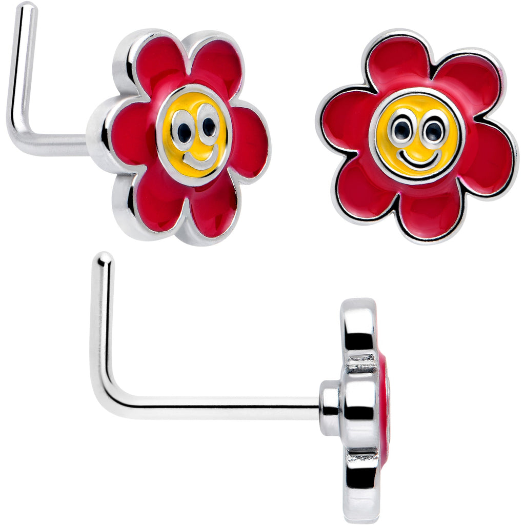 BodyCandy 20G Ladybug Hippie Flower Nose Ring Set of 3 — side view