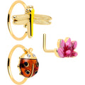 BodyCandy 20G Clear Gem Gold Tone Lotus Ladybug L Shape Nose Hoop Set of 3 — main product shot