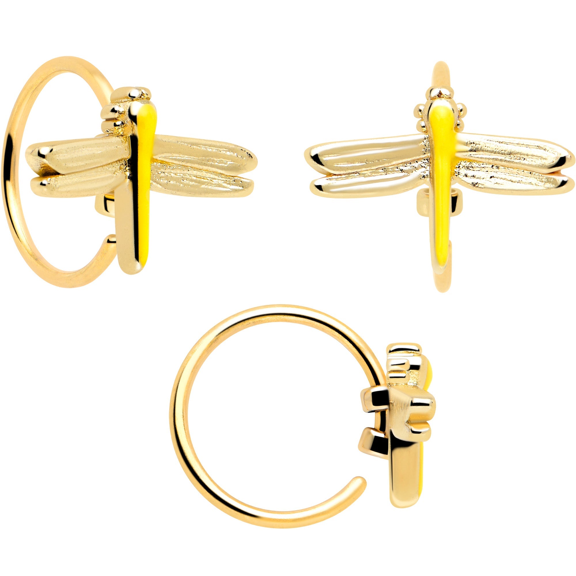 BodyCandy 20G Clear Gem Gold Tone Lotus Ladybug L Shape Nose Hoop Set of 3 — lifestyle context