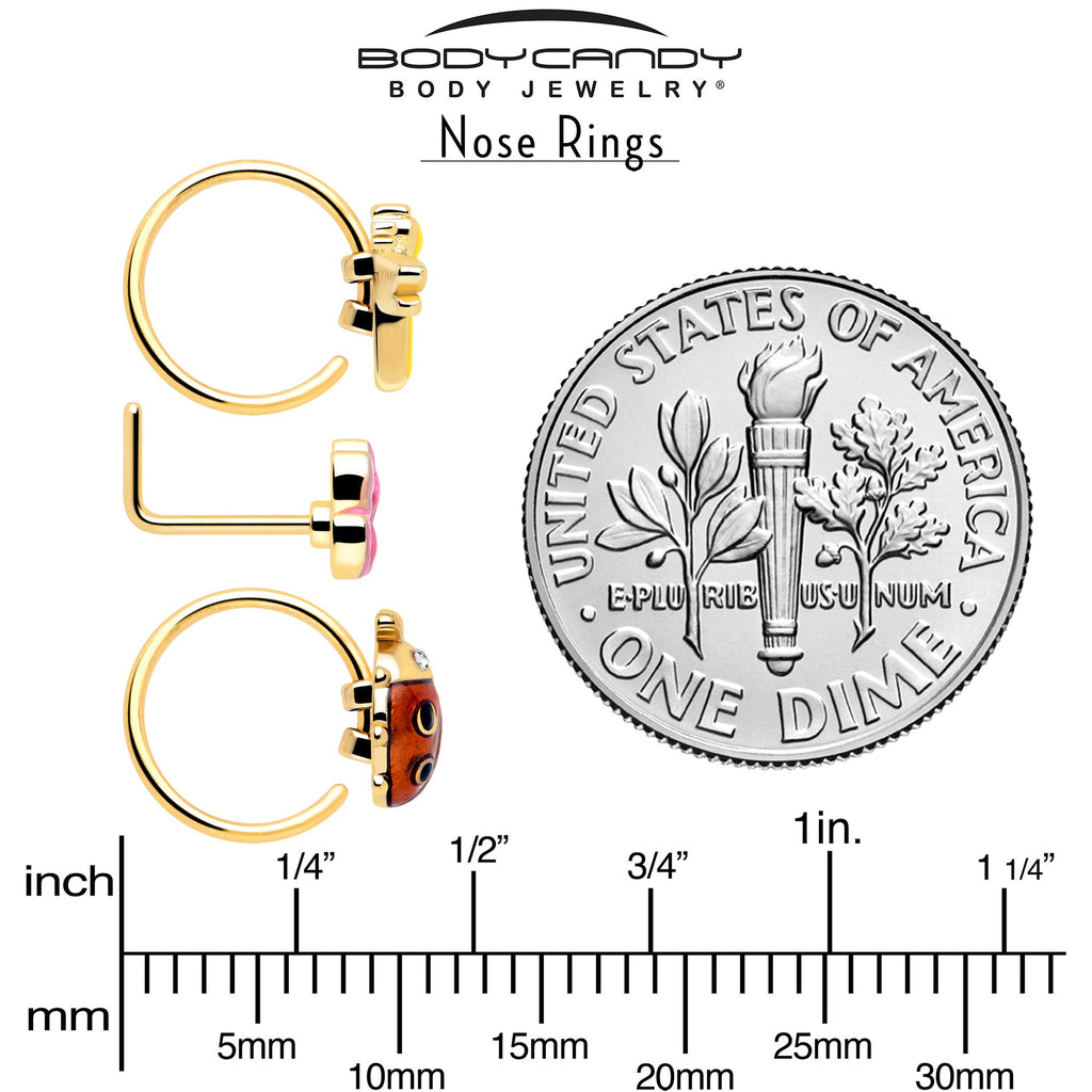 BodyCandy 20G Clear Gem Gold Tone Lotus Ladybug L Shape Nose Hoop Set of 3 — alternative angle
