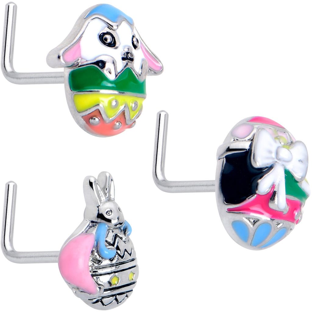 BodyCandy 20G 7mm Easter Egg Bunny L Shape Nose Ring Set of 3 — main product shot