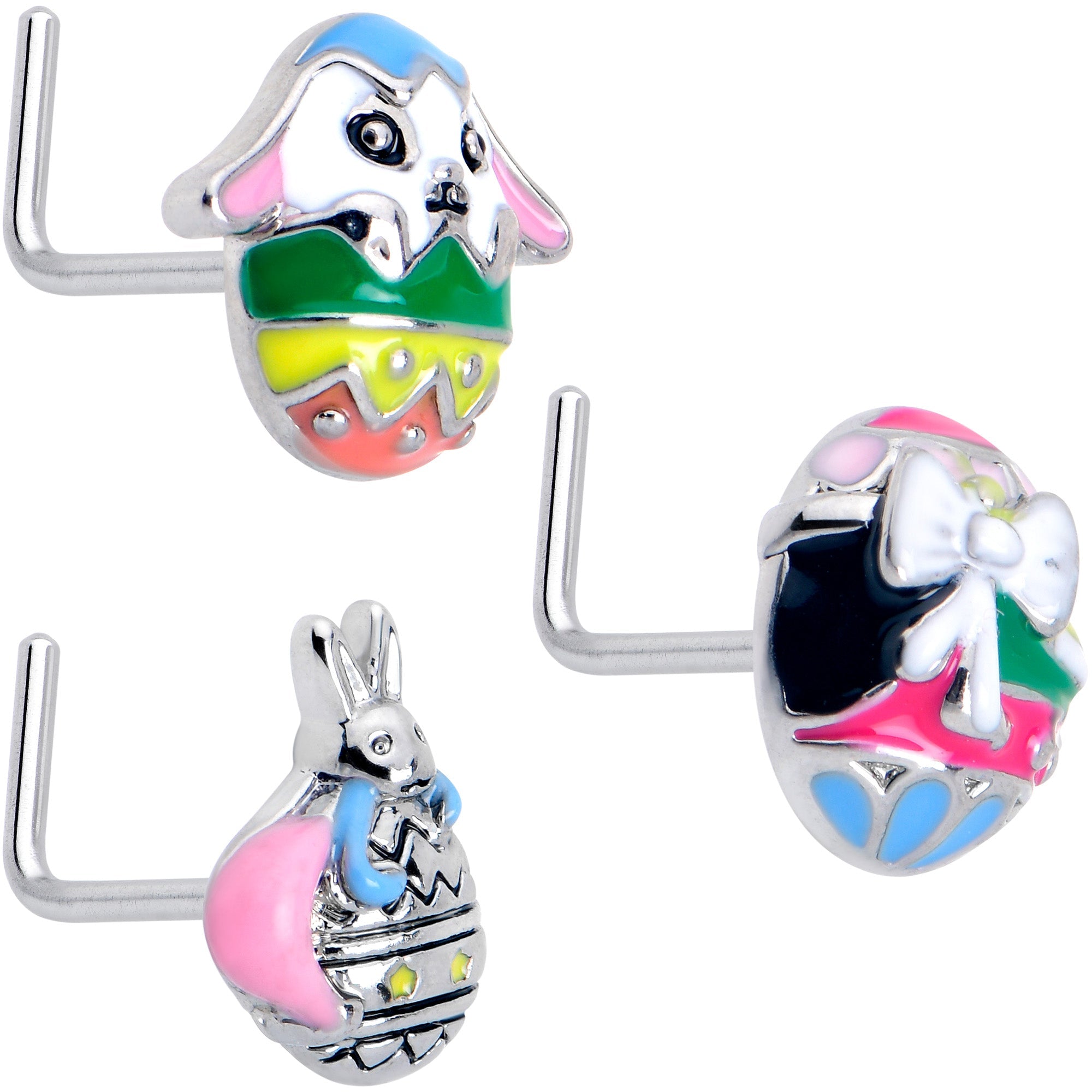 BodyCandy 20G 7mm Easter Egg Bunny L Shape Nose Ring Set of 3 — main product shot