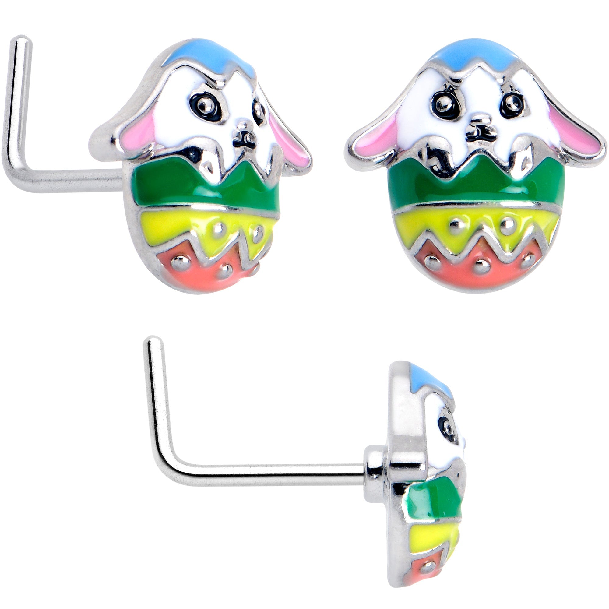 BodyCandy 20G 7mm Easter Egg Bunny L Shape Nose Ring Set of 3 — detail close-up
