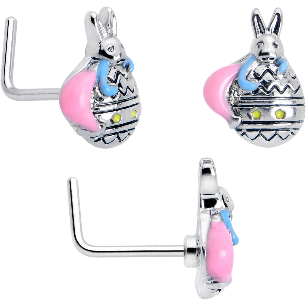 BodyCandy 20G 7mm Easter Egg Bunny L Shape Nose Ring Set of 3 — side view