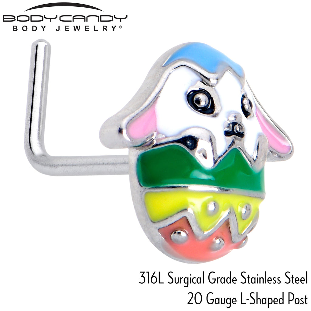 BodyCandy 20G 7mm Easter Egg Bunny L Shape Nose Ring Set of 3 — back view