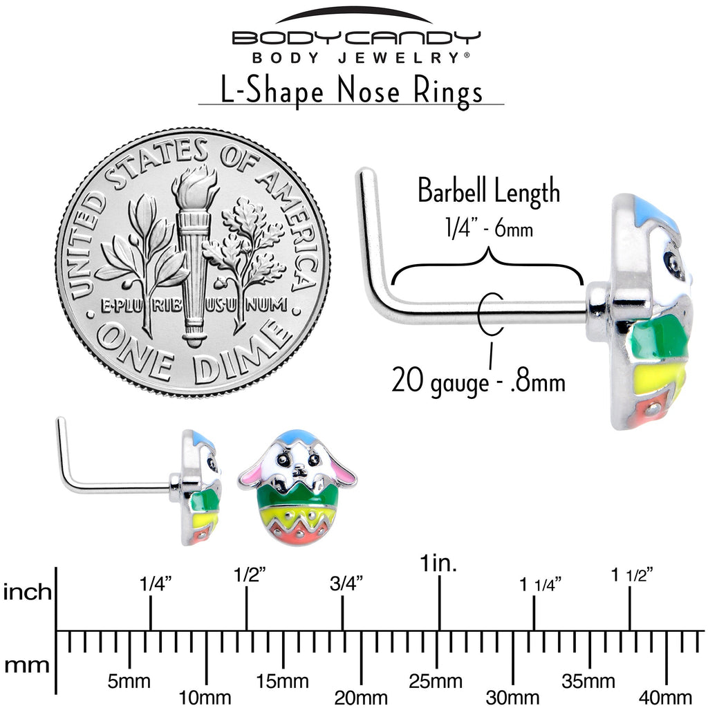 BodyCandy 20G 7mm Easter Egg Bunny L Shape Nose Ring Set of 3 — alternative angle