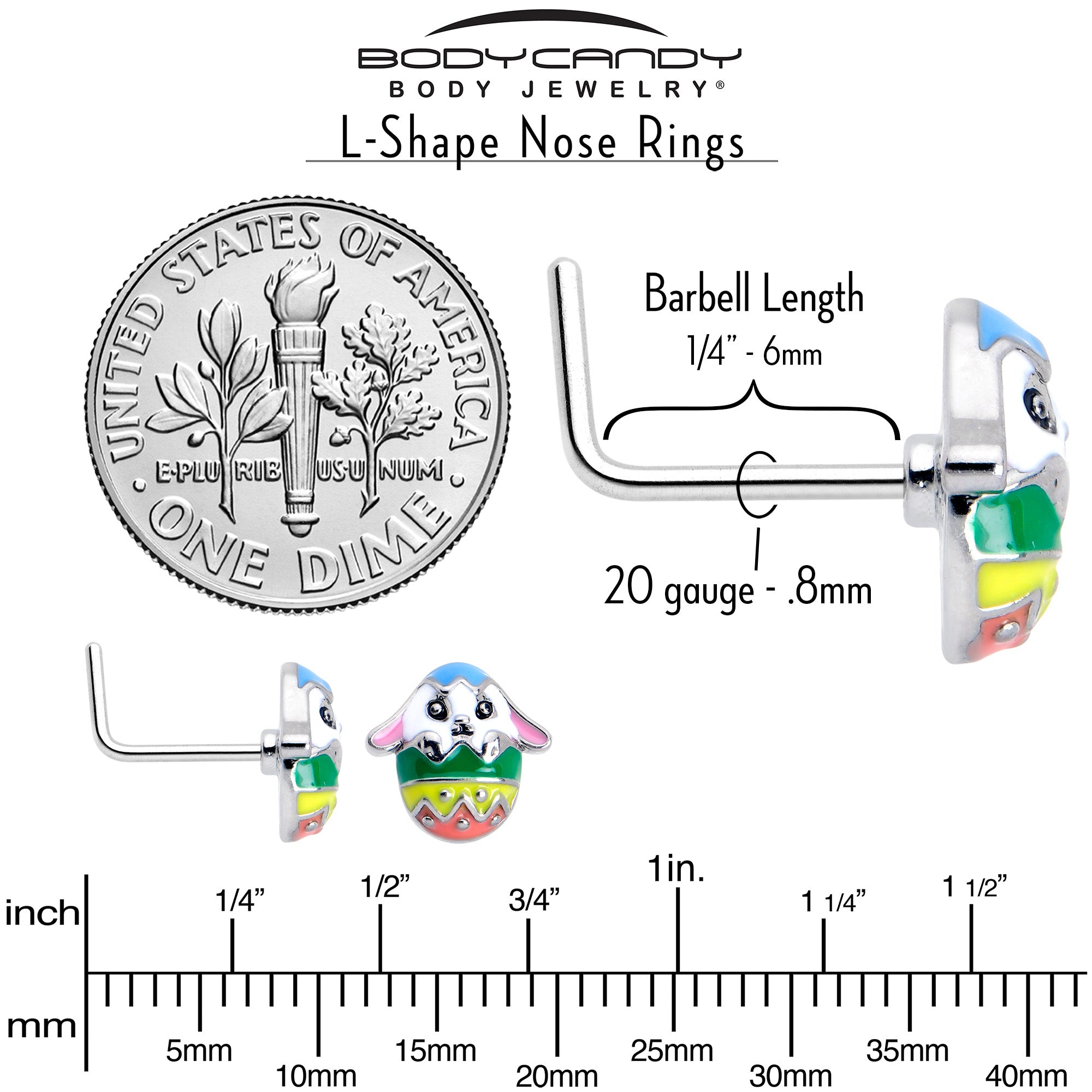 BodyCandy 20G 7mm Easter Egg Bunny L Shape Nose Ring Set of 3 — alternative angle